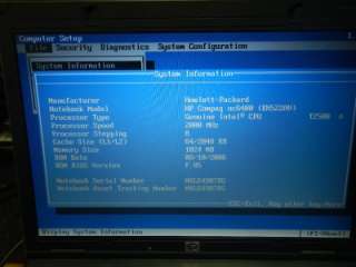 HP COMPAQ NC6400 2.0GHz/1GB/NO HD WIFI WINDOWS XP COA  