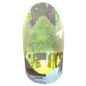 Laughing Buddha Crystal Paperweight   3.5  Feng Shui Paperweight with 