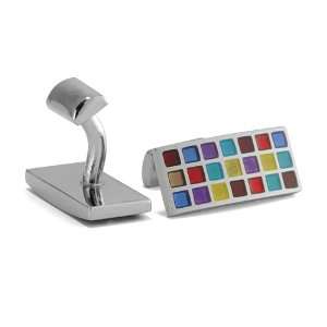  Shape Silver Tone Polished Multi Color Colorful Checkers Pattern 