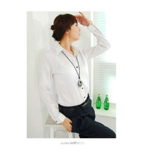  Stripe Shirt Collar Blouse, Career Woman, Chic, Korea, A005212  