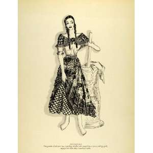 1941 Print Argentina Indigenous Woman Regional Costume Handmade Poncho 