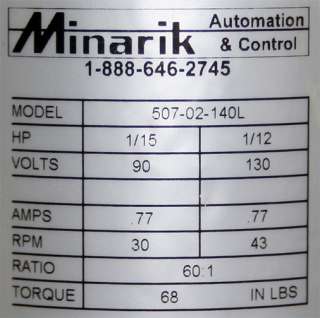 Minarik 507 02 140L Left Angle Shaft DC Gearmotor New  