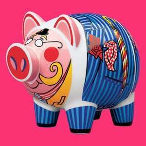 Piggy Bank, Blue Striped Piggy, Porcelain Piggy Bank for Kids and 