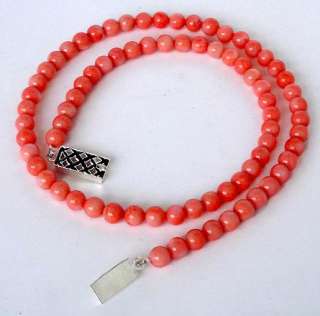 108cts SASSY FEMININE JAPANESE PINK CORAL ROUND BEADS SILVER NECKLACE 