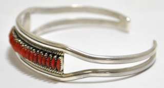 Zuni Coral Needlepoint Sterling Silver Cuff Bracelet   Edith 