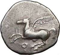 CORINTH Athena Pegasus Ancient Silver Greek Coin w DOG  