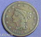 1841 CORONET HEAD LARGE CENT EARLY DATE COPPER (GT