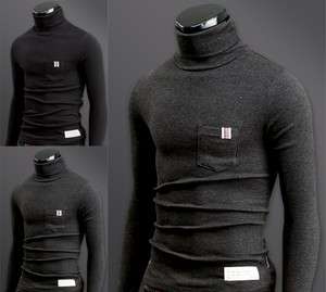   Pocket Mens polo neck sweater Cotton Warm Turtleneck US Sz S M  