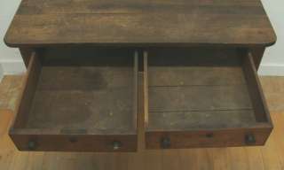 Antique Oak Country Style Two Drawer Table Turned Legs  