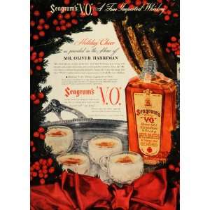 1937 Ad Seagrams V.O. Canadian Whiskey Holiday Eggnog   Original Print 
