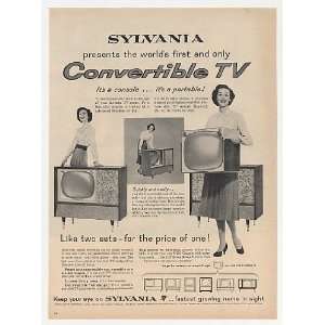   1958 Sylvania Console Portable Convertible TV Print Ad