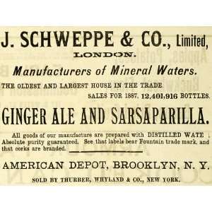  1889 Ad J Schweppe Soda Ginger Ale Sarsaparilla Drink 