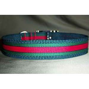  Dog Collar Fancy Green with Red Stripe Dog Collar Pet 