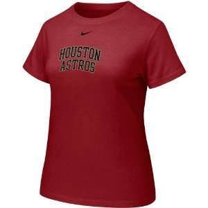 Nike Houston Astros Ladies Brick Red Arch Lettering Crew T 