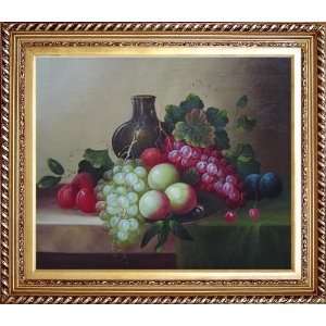  Grapes, Peaches, Plums, with Black Jar in Still Life Oil 