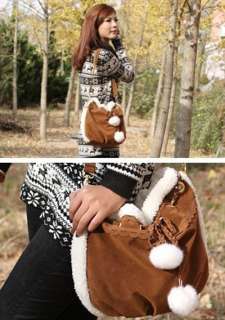 New Korean Style Women Handbag Girls Shoulder Bag Lovely Fur Ball 