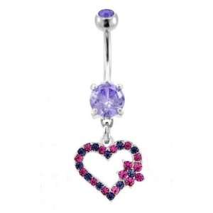 Dangling Heart and Flower Belly Button Navel Ring Dangle with Pink and 