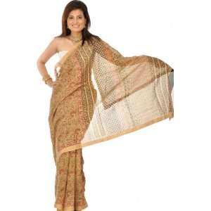  Fawn Block Printed Kalamkari Sari   Pure Cotton 