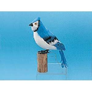 Blue Jay Sitting on Log Collectible Bird Figurine Decoration Statue