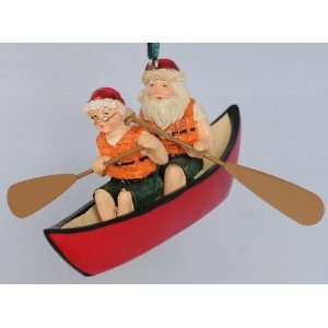  Santa & Mrs. Claus in Canoe Christmas Ornaments Sports 