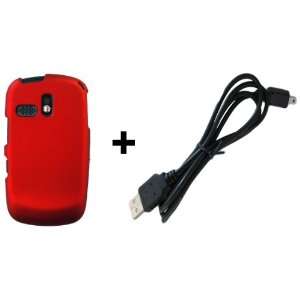 BUNDLE Samsung R355c Red Design + V9 USB CABLE HARD RUBBERIZED FEEL 