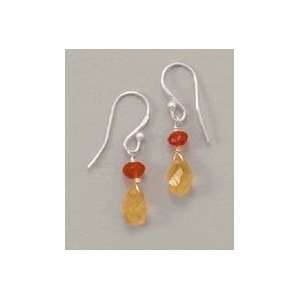 4mm Carnelian/12x6mm Faceted Citrine Beads, Sterling French Wire 