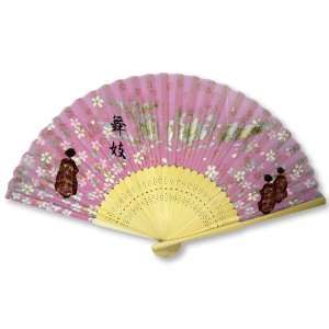   Blossom Painted Bamboo Wood Oriental Silk Folding Fan