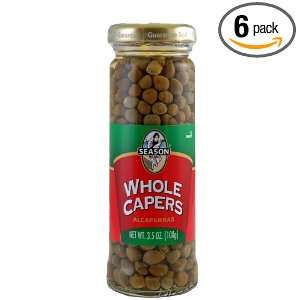 Season Whole Capers,Non Pareilles, 3.5 Ounce Glass Jars (Pack of 6 