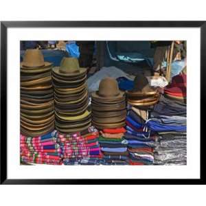  Hats and Clothes for Sale at Market, Pisac, Peru Framed 