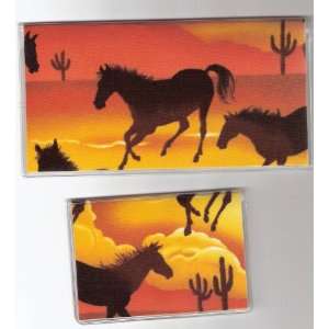 Checkbook Cover Debit Set Made with Horses Running in Sunset Orange 