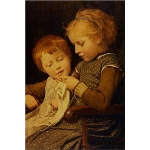 Knitting by Albert Anker, 17 x 20 Fine Art Giclee Print 
