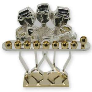  Silver Plated Hanukkah Menorah, Gold Plated Base With Candle Holders 