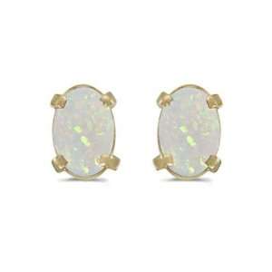  14k Yellow Gold October Birthstone Oval Opal Earrings 
