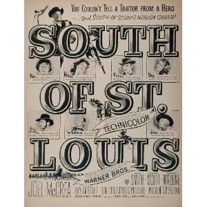  1949 Movie Ad South of St. Louis Joel McCrea Western 