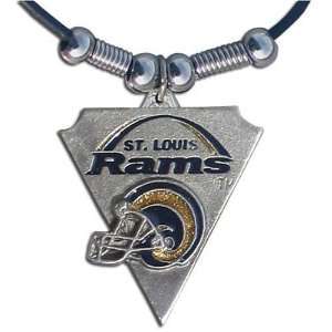St. Louis Rams Leather Necklace Beads & Pewter Pendant   NFL Football 