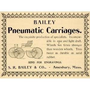 1899 Ad Bailey Pneumatic Carriage Wheel Horse Amesbury   Original 
