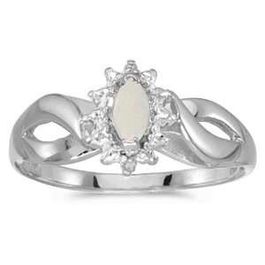  14k White Gold October Birthstone Marquise Opal And 