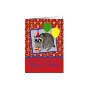  12th Birthday, Raccoon with a party hat and cupcake Card 