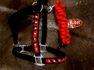 Nylon Horse Halter Lead Rope Tack Red Rodeo Cowgirl Tiedown Noseband 