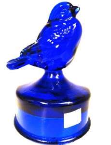 FENTON ART GLASS COBALT BLUE BIRD FIGURE ON FACTORY FONT  