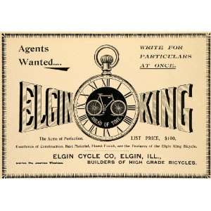 1896 Ad Elgin King Bicycle Cycle Watch Bike Illinois Biking Physical 