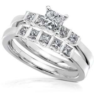   Princess Diamond Bridal Set in 14k White Gold   Size 7.5 Diamond Me