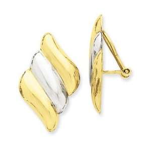  14k Yellow & Rhodium Gold Non Pierced Omega Back Earrings 