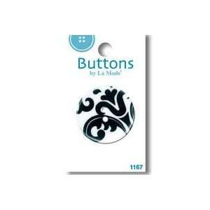  Damask Floral Button 1 3/8in Black on White