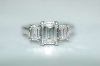   Platinum Three Stone 2.40ct Emerald Cut Diamond Engagement Ring  