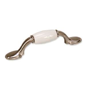 Satin Nickel Cabinet / Drawer Pull   Footed Design with White Ceramic 