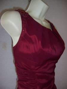   Red Ruched Beaded Stretch Taffeta Holiday Cocktail Dress 10  