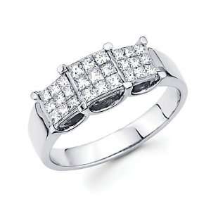Size  6.5   14k White Gold Three 3 Princess Cut Diamond Ring .61ct (G 