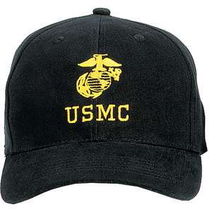 Black USMC Insignia Marines Emblem Adjustable BALL CAP  