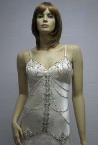   Long Dress 6 Cream Off White Ivory Beige Beaded Lace Pleaded  